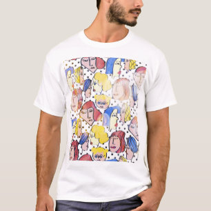 T-shirt Visages de femme Abstraite, pois d'aquarelle.