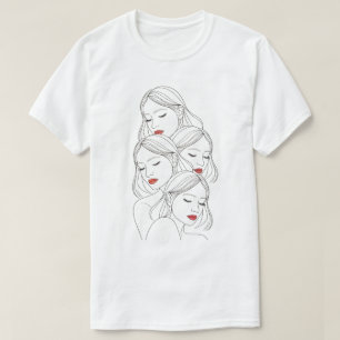 T-shirt Visages Féminins Rêveurs Imprimés, Yeux Fermés, Ap
