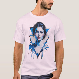 T-shirt Vision bleue : Muse Street Art Portrait géométriqu