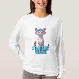 T-shirt Vision Stratégique Chat Portant des Lunettes Bleue