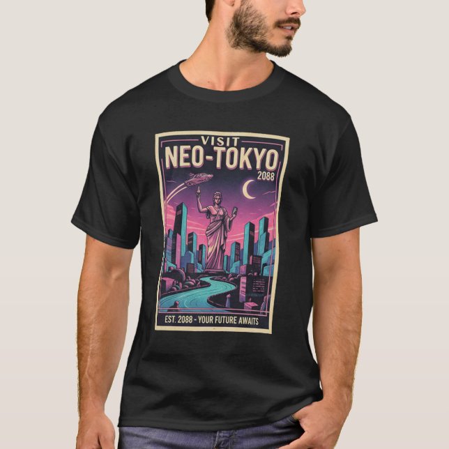 T-shirt Visit Neo-Tokyo 2088 Cyberpunk Travel Poster (Devant)