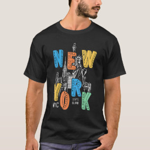 T-shirt Visite Colorée De La Statue De Liberty City À New
