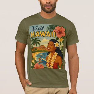 T-shirt Visite Hawaii Tourisme Art Mid Century