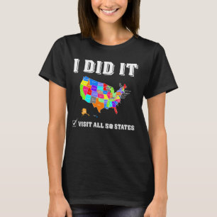 T-shirt Visité Tous les 50 États américains - USA Carte Vo