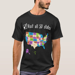 T-shirt Visité Tous Les 50 États Etats-Unis Carte Voyage