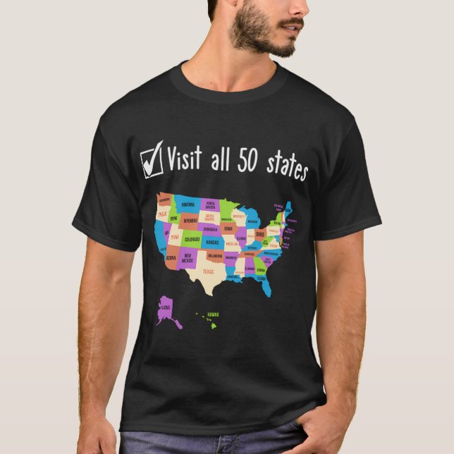 T-shirt Visité Tous Les 50 États Etats-Unis Carte Voyage (Devant)