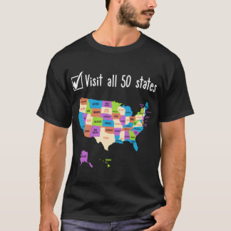 T-shirt Visité Tous Les 50 États Etats-Unis Carte Voyage