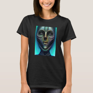 T-shirt Visiteur Cyborg Alien Féminin d'un Vert Organique