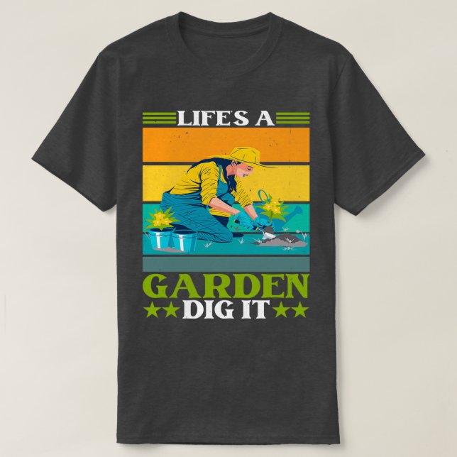 T-shirt Vit un jardin creuser il jardinier de jardin fleur (Design devant)