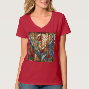 T-shirt Vitrail Coquelicots Chef Rouge au Lever du Soleil