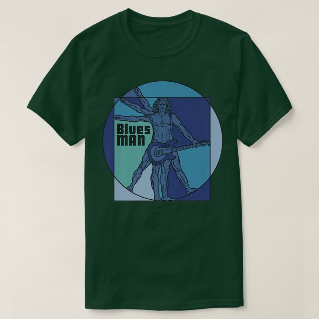 T-shirt Vitruvian Man as Blues Man playing Electrified Gui (Design devant)