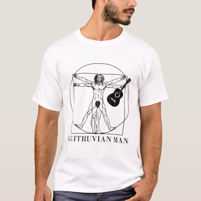 T-shirt Vitruvian Man Guitare Music Player Da.Vinci Guitar (Devant)
