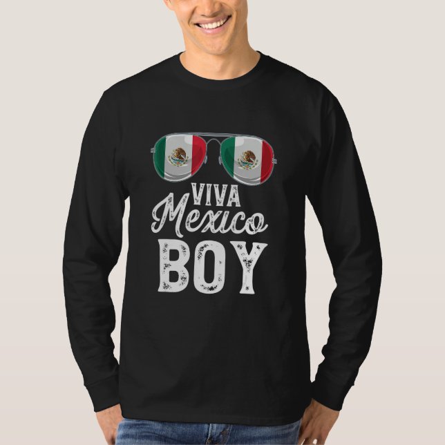T-shirt Viva Mexico Boy Sunglasses Mexican Flag Pride (Devant)