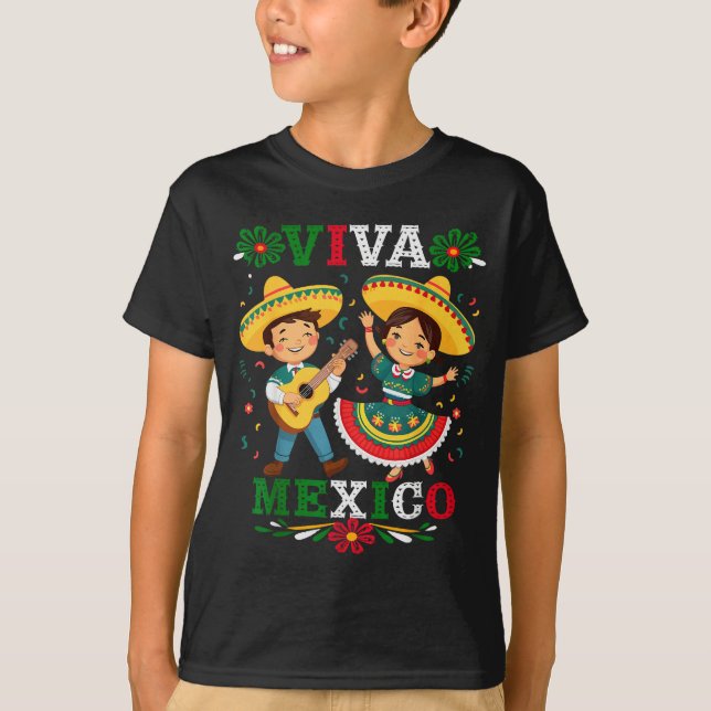 T-shirt Viva Mexico Cute Cartoon Mexican Boy &amp; Girl In (Devant)