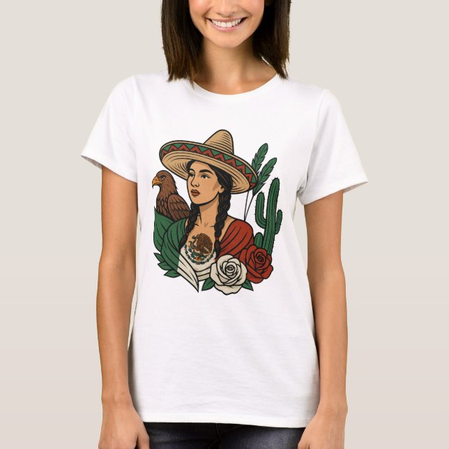 T-shirt Viva Mexico Girl | Woman Sombrero Hat | mexican (Devant)