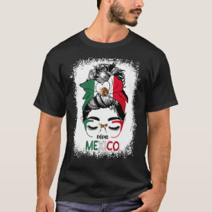 T-shirt Viva Mexico Messy Bun Cheveux Mexicaine Drapeau Fi