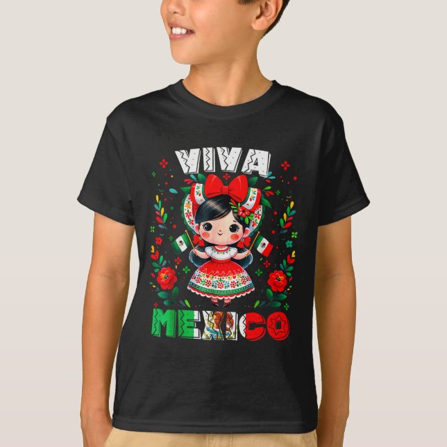 T-shirt Viva Mexico Mexican Girl Flag Independence Day Gir (Devant)