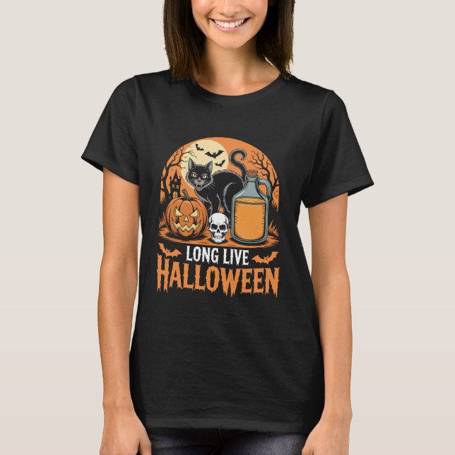 T-shirt Vive Halloween Drôle Citrouille Chat Halloween (Devant)