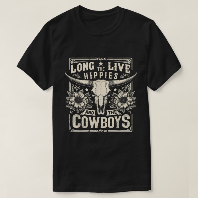 T-shirt Vive Les Hippies Et Le Pays Des Cowboys (Design devant)