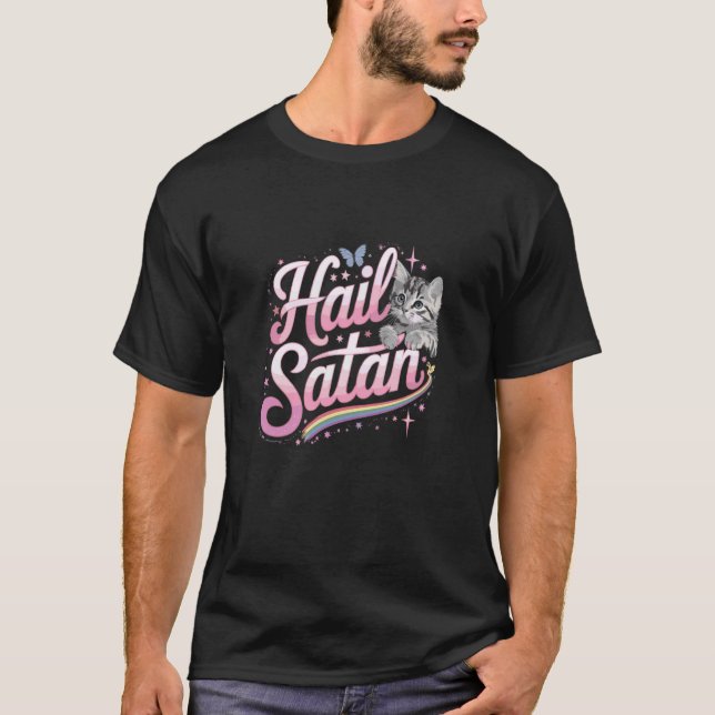 T-shirt Vive Satan Drôle Ironic Cat (Devant)