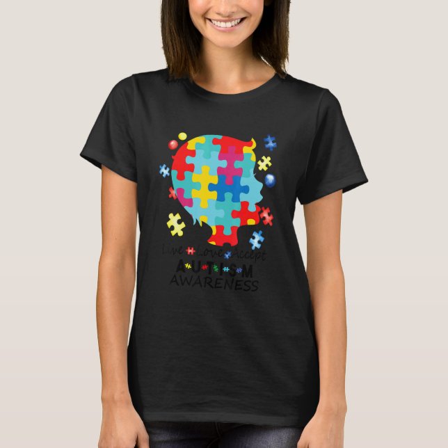 T-shirt Vivez Amour Acceptez Sensibilisation à l'Autisme E (Devant)