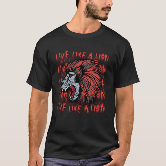 T-shirt Vivez comme un lion rugissant sauvage de Lion préd (Devant)