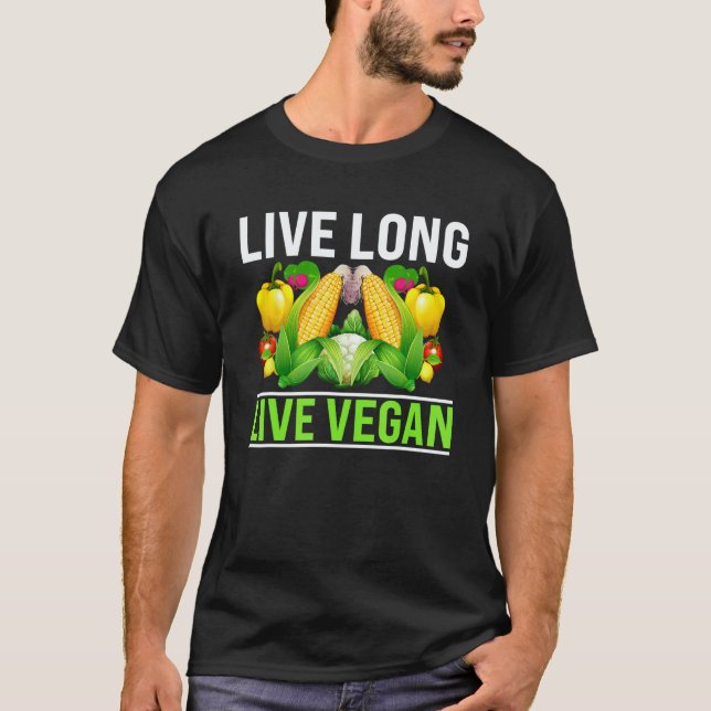 T-shirt Vivez Longtemps Vivez Végétalien (Devant)