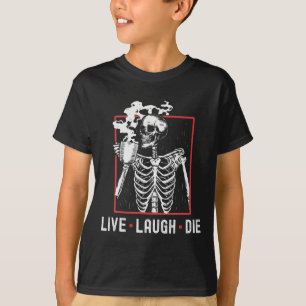 T-shirt Vivez Riez Mourez Drôle Halloween Café Squelette P