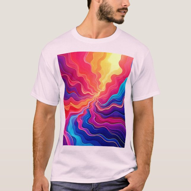 T-shirt Vivid Waves: Abstract Neon Energy Flow Art (Devant)