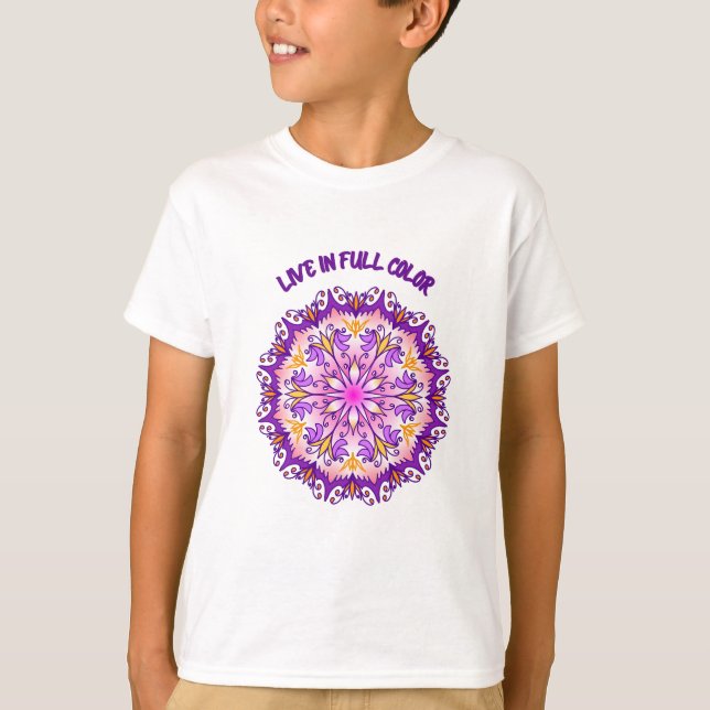 T-shirt Vivre en pleine couleur Mandala pour enfants (Devant)