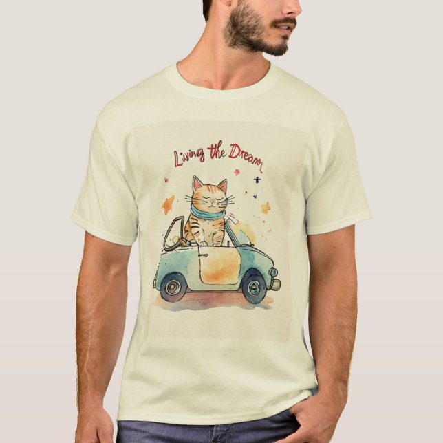 T-shirt Vivre le rêve : Chubby Chat dans la petite voiture (Devant)