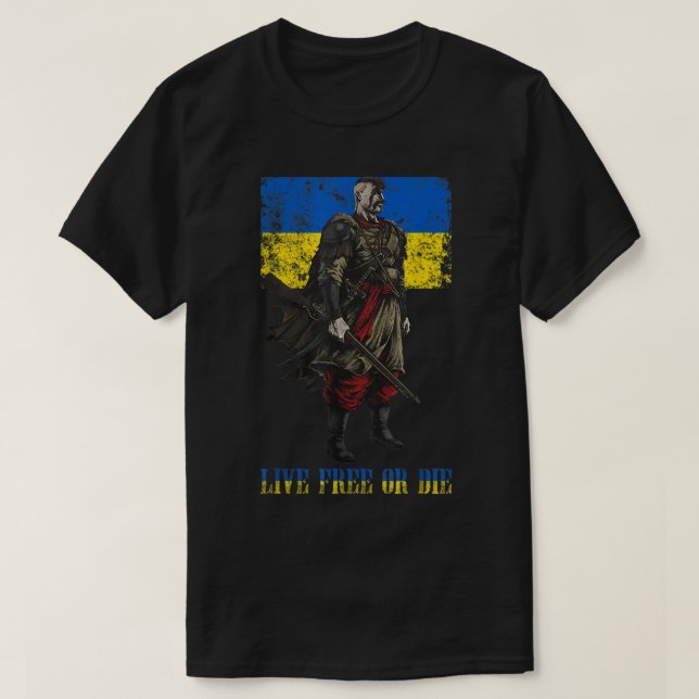 T-shirt vivre libre ou mourir cossack guerrier drapeau de  (Design devant)