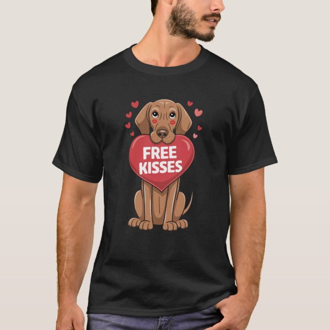 T-shirt Vizsla Chien Valentines Jour Baisers gratuits (Devant)
