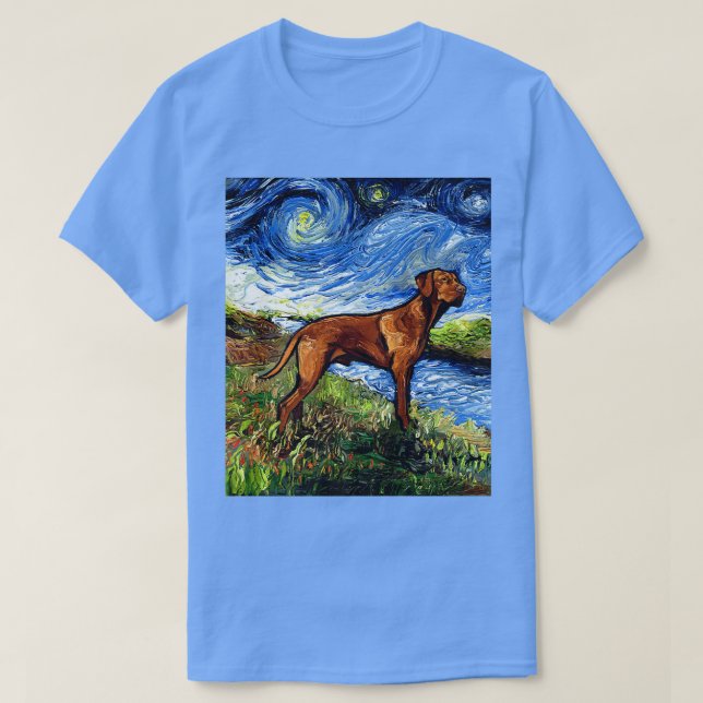 T-shirt Vizsla sur River Bank Starry Night Dog Art par Aja (Design devant)