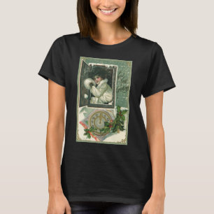 T-shirt Vœux de Nouvel An vintage, Fenêtre de jeune fille
