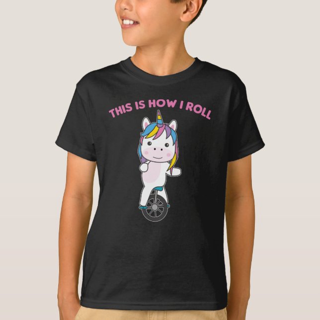 T-shirt Voici Comment je roule - Unicorne Sucrée Unicycle (Devant)