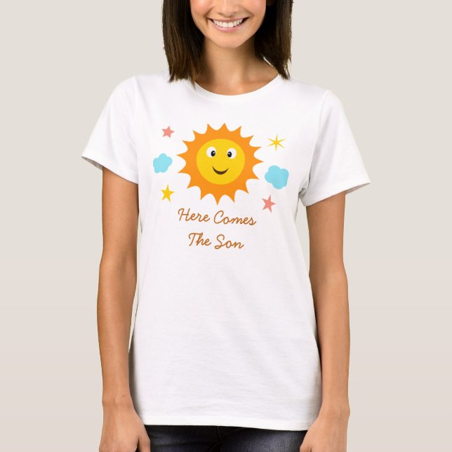 T-shirt Voici Le Baby shower Soleil Souriant Du Fils (Devant)