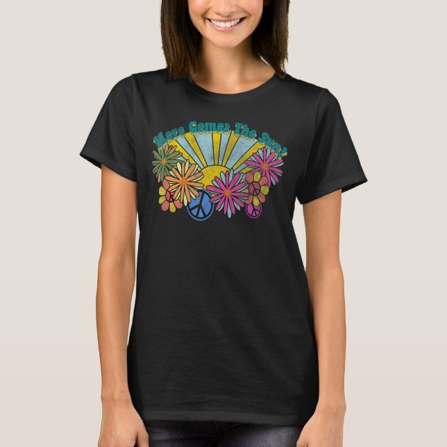 T-shirt Voici Le Soleil Printemps Hippie signe de paix Flo (Devant)