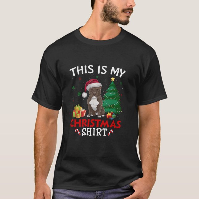 T-shirt Voici mon Pitbull Chien Santa Hat Pajama de Noël (Devant)