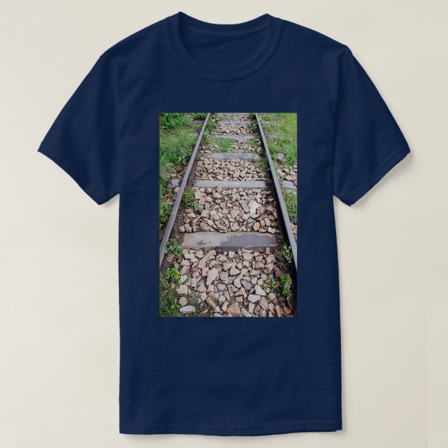 T-shirt Voie ferroviaire avec traverses métalliques et pie (Design devant)