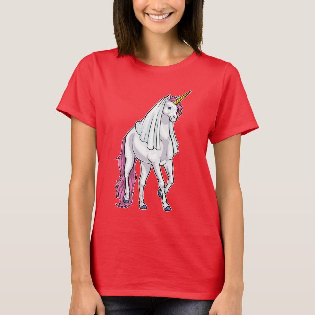T-shirt Voile de Mariée Licorne Mariage (Devant)