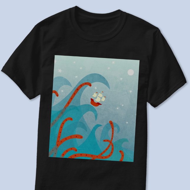 T-shirt Voile Sea Monster (Sailing boat sea monster fun shirt)