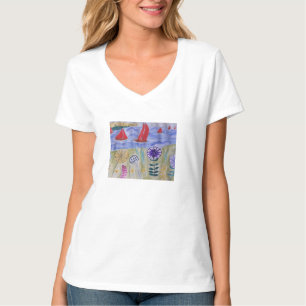 T-shirt Voiles et fleurs rouges