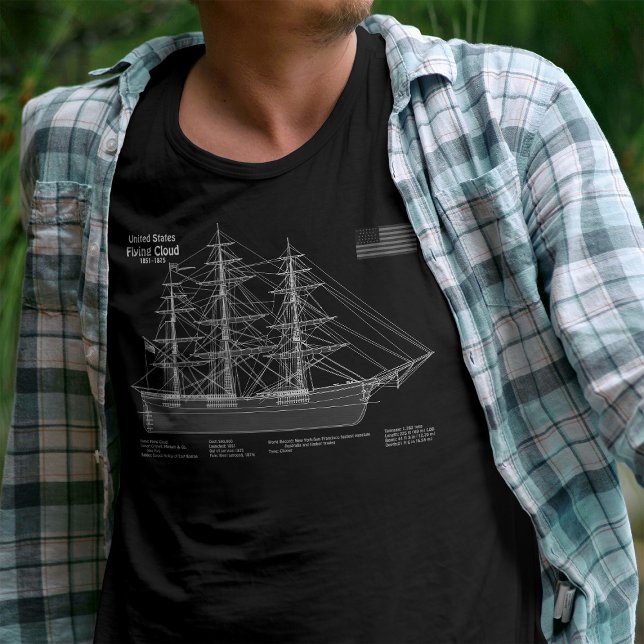 T-shirt Voilier Clipper Flying Cloud - Plan ABD (Clipper Ship Flying Cloud - Blueprint ABD. Men Basic Black T-Shirt )