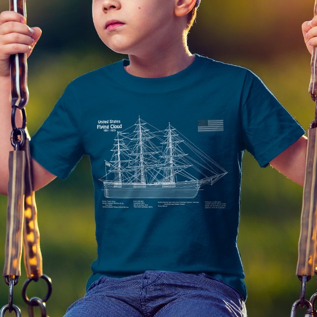 T-shirt Voilier Clipper Flying Cloud - Plan ABD (Clipper Ship Flying Cloud - Blueprint ABD. Boy Basic Blue T-Shirt )