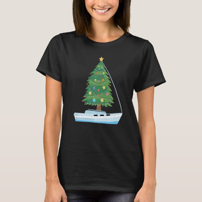 T-shirt Voilier Noël Voilier Voilier Arbre de Noël (Devant)