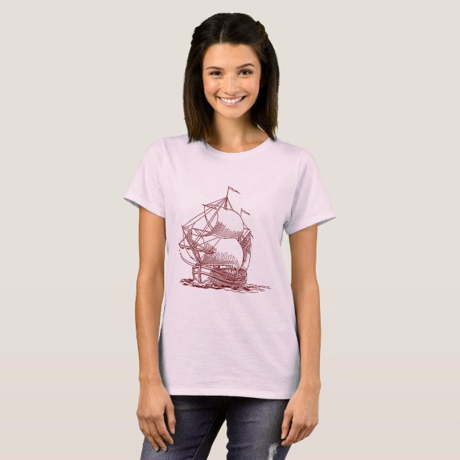 T-shirt Voilier - Rouge foncé (Devant entier)