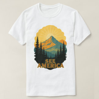 T-shirt Voir America Vintage Mountain Travel Art