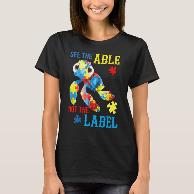 T-shirt Voir La Table Pas La Tortue Étiquette Puzzle Autis (Devant)