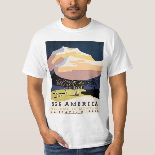 T-shirt Voir l'Amérique ~ Bienvenue au Montana (Devant)